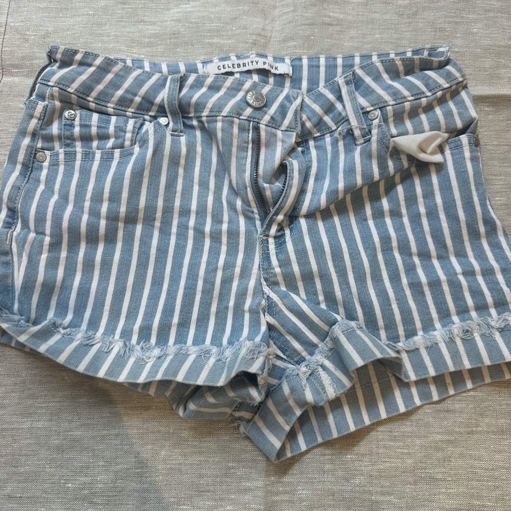 Celebrity Pink Blue and White Striped Jean Shorts